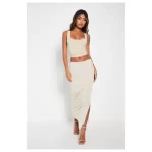 I Saw It First Double Layer Slinky Split Leg Midaxi Skirt - Brown