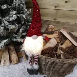 42cm Red Christmas Light Up Gnome Gonk Nordic Sitting Red Sequins Dangly Legs