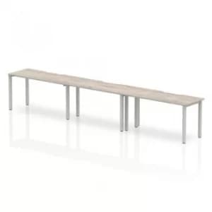 Single Silver Frame Bench Desk 1400 Grey Oak (3 Pod)