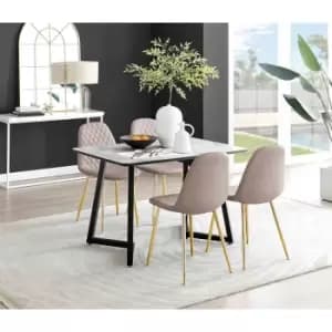 Furniture Box Carson White Marble Effect Dining Table and 4 Cappuccino Corona Gold Leg Chairs