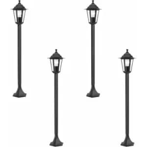 Loops - 4 pack IP44 Outdoor Bollard Light Black Cast Aluminium 60W E27 Tall Lamp Post