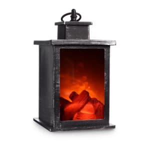 Mini LED Fireplace Lantern Brushed Effect