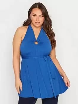 Yours Curve Ring Detail Halterneck Top - Blue Size 16, Women