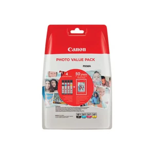 Canon CLI-581 Inkjet Cartridge + Photo Paper Plus Glossy II Value Pack CMYK 2106C006 2106C006