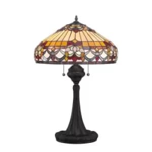 Belle Fleur 2 Light Tiffany Table Lamp Vintage Bronze, E27