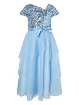 Monsoon Girls Florabelle Sequin Tiered Maxi Dress - Blue, Size 10 Years, Women