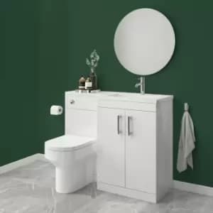 1100mm White Toilet and Sink Unit Right Hand with Chrome Fittings - Ashford