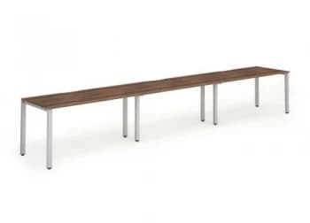 Single White Frame Bench Desk 1600 Walnut (3 Pod)