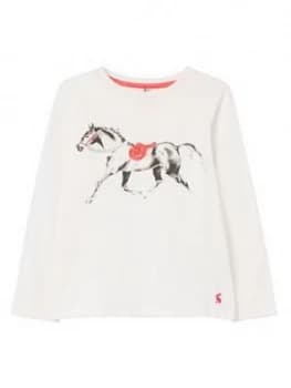 Joules Girls Bessie Horse Long Sleeve T-Shirt - White