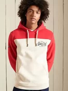 Superdry Vintage Logo Colourblock Hoodie, Ecru Size M Men