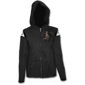 Bone Finger Mesh Sleeve Full Zip Womens Small Hoodie - Black