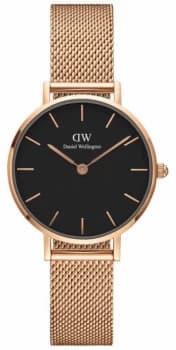 Daniel Wellington Womens Petite 28mm Melrose Rose Gold Black Watch