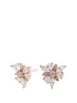 Simply Silver Sterling Silver 925 14Ct Rose Gold Cubic Zirconia Mismatch Flower Studs