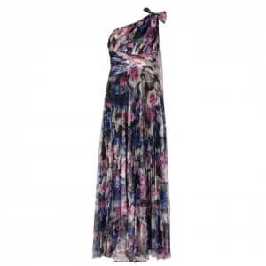 Adrianna Papell Print Tulle Gown - Red/ Blue Multi