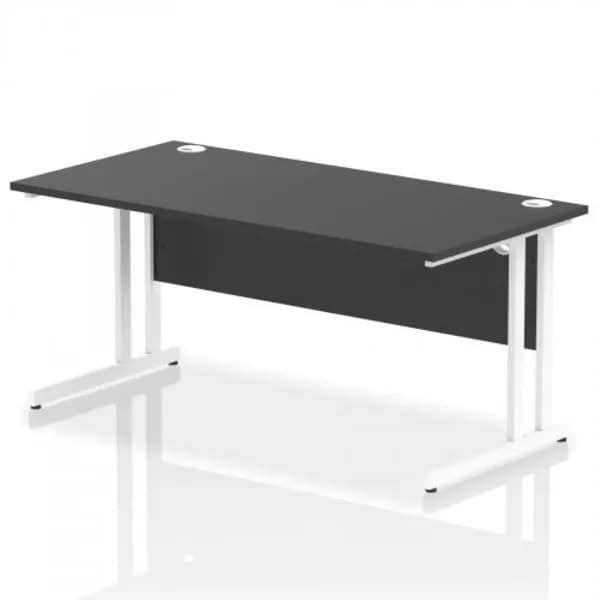 Impulse Impulse 1600 x 800mm Straight Office Desk Black Top White Cantilever Leg IRDC16WBLK