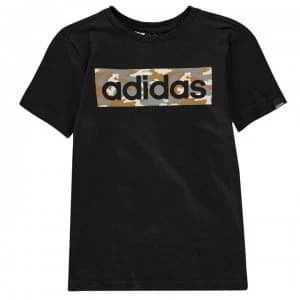 adidas Camo Linear T Shirt Junior - Blk/Khaki/Grey