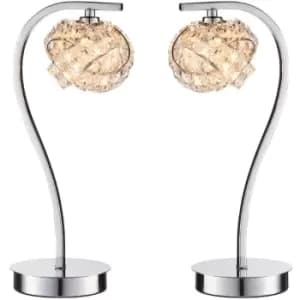 2 PACK Touch On/Off Table Lamp Chrome & Crystal Glass Knott Pretty Bedside Light