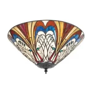 2 Light Medium Ceiling Flush Light Tiffany Style Glass, E27