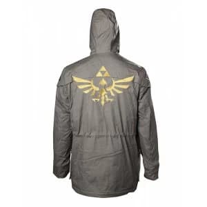 Nintendo Legend of Zelda Mens Golden Hyrule Royal Crest Medium Parka Jacket with Hood - Military Green