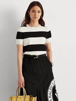 Lauren by Ralph Lauren Konsuelo-Short Sleeve-Sweater - White/ Polo Black/White Size M Women