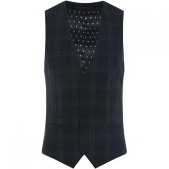 Label Lab Caipirinha Skinny Fit Blackwatch Check Waistcoat - Navy