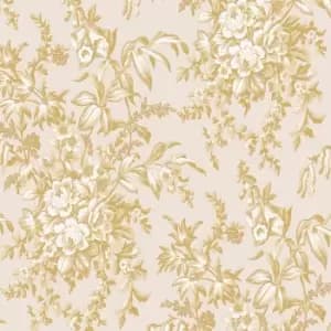 Laura Ashley Picardie Pale Gold Floral Smooth Wallpaper