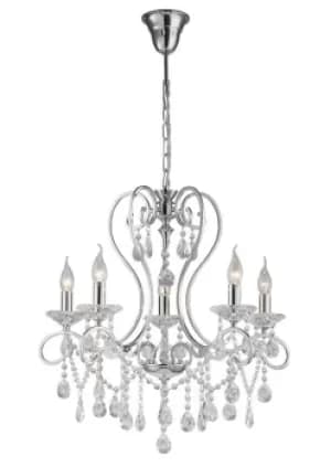 Vela Ceiling Pendant Chandelier 5 Light Polished Chrome, Crystal