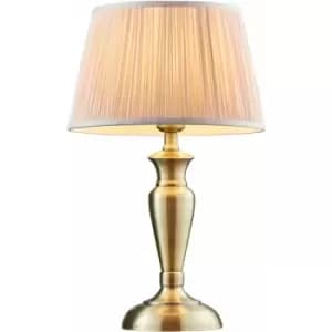 Loops - Table Lamp Antique Brass & Dusky Pink Silk 60W E27 Base & Shade e10527