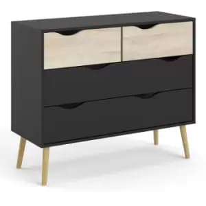 Furniture To Go - Oslo Chest of 4 Drawers (2+2) in Black and Oak - Black/Oak