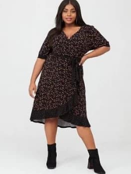Oasis Curve Toffee Spot Ruffle Wrap Dress - Multi/Black
