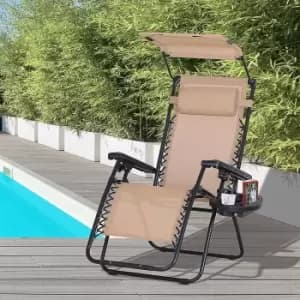 Alfresco Zero Gravity Sun Lounger with Canopy, Beige