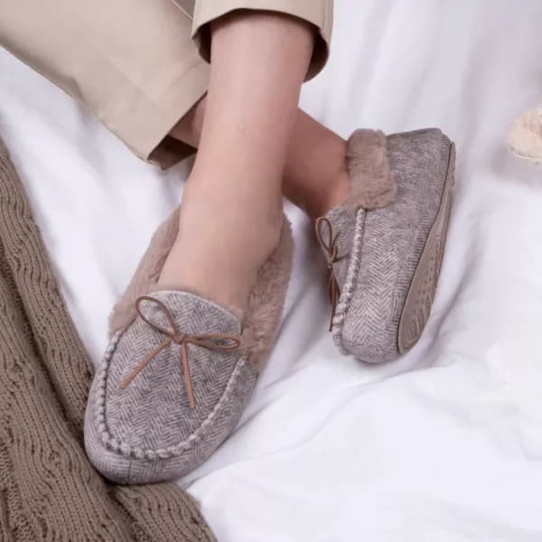 Isotoner Herringbone Velour Moccasin Beige