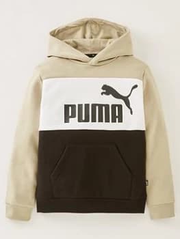 Puma Boys Essentials + Colorblock Fleece Hoodie - Black/Khaki, Black/Khaki, Size 11-12 Years