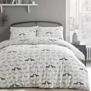 Fusion Snug Dudley Love 100% Brushed Cotton Reversible Duvet Cover Set, Grey, King