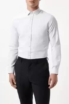Mens White Slim Fit Long Sleeve Spot Shirt