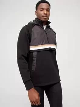BOSS Seeger 104 Mixed Fabric 1/4 Zip Hoodie - Black Size M Men