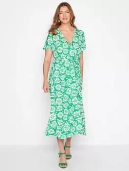 Long Tall Sally Floral Print Wrap Dress - Green, Size 12, Women