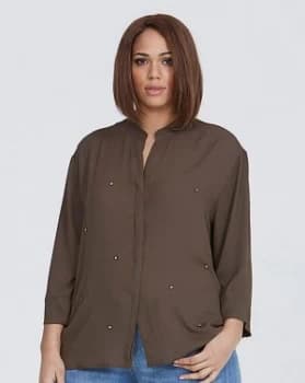 Elvi Embellished Khaki Blouse