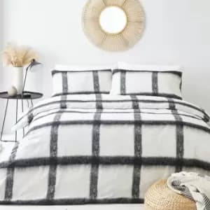 The Linen Yard Mohair Checked Duvet Cover Set (Single) (Natural/Black) - Natural/Black