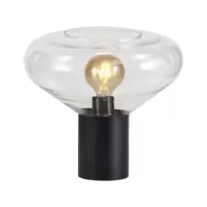 Luminosa Olena Wide Table Lamp, E27, Satin Black, Clear Glass