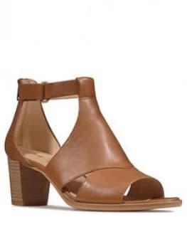 Clarks Kaylin60 Glad Wide Fit Leather Heeled Sandal - Tan