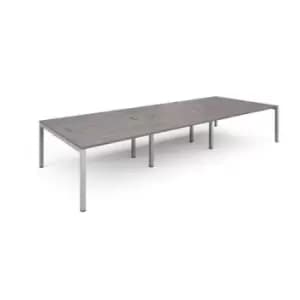 Connex triple back to back desks 4200mm x 1600mm - silver frame and grey oak top