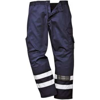 S917 - Navy Sz L Tall Leg Iona Safety Combat Work Trousers HI-Vis - Portwest
