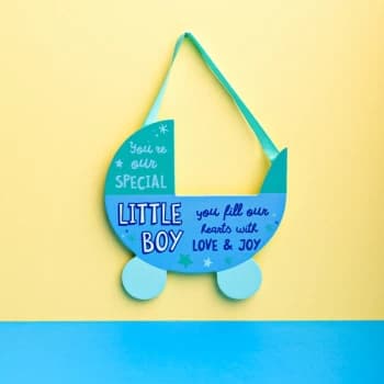 Cheerful Pram Hanging Plaque - Little Boy