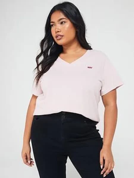 V Neck Tee (Plus Size) - Pink / Mauve Chalk