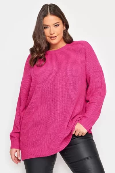 Yours Yours Drop Shoulder Jumper Bright Pink, Size 14-16, Women