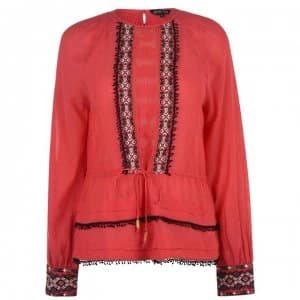 Biba Peplum Embroidered Blouse - Red