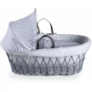Stars & Stripes Grey Wicker Moses Basket - Grey - Grey - Clair De Lune
