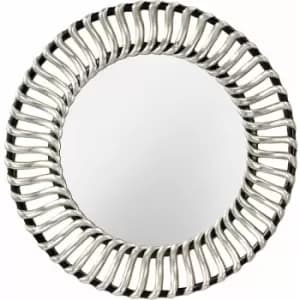 Loops - Mirror Large Contemporary Black Circular Frame Thick Silver Spokes Black Silver