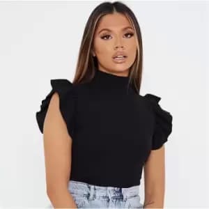 I Saw It First Frill Shoulder High Neck Bodysuit - Black